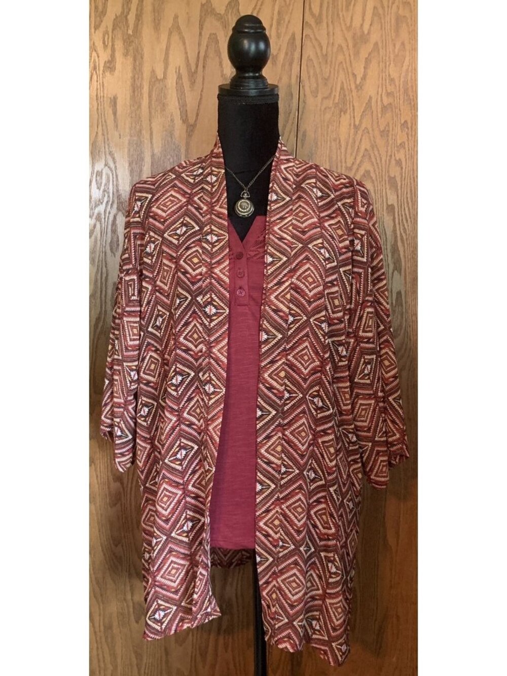 Forever 21 Womens Size Small Multicolored Aztec 3/4 Sleeve Lightweight Open